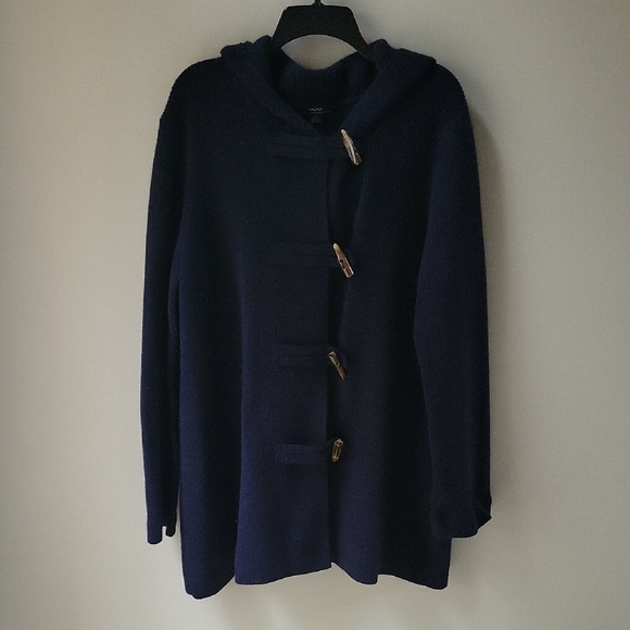 Nautica Navy Blue Hooded Horn Toggle Cardigan Lambswool Womens XL - Picture 1 of 5